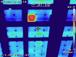 Jersey Infrared Consultants infrared images of failed solar panel from Infrared Photovoltaic Surveys, .